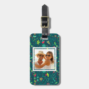 Étiquette À Bagage Motif floral photo personnalisé avec oiseaux caric