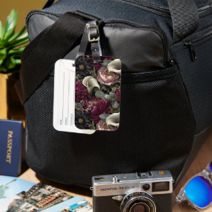 Étiquette À Bagage Motif floral sombre avec dahlias et callas
