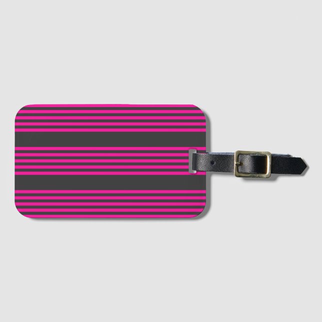 Étiquette À Bagage Motif Fuchsia et charbon de bois cinq bandes (Devant Horizontal)