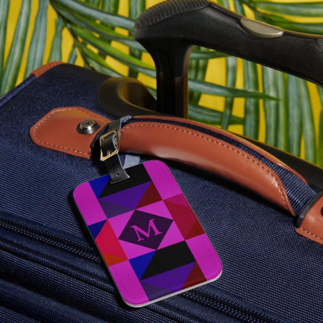 Étiquette À Bagage Motif géométrique abstrait magenta Monogramme (Insitu Rectoal 1)