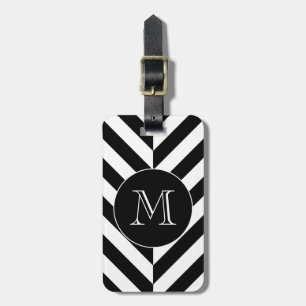 Étiquette À Bagage Motif géométrique blanc noir Monogramme personnali