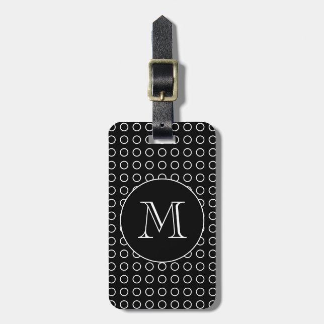 Étiquette À Bagage Motif géométrique blanc noir Monogramme personnali (Devant Vertical)