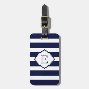 Étiquette À Bagage Motif géométrique Monogramme Royal Blue Stripes