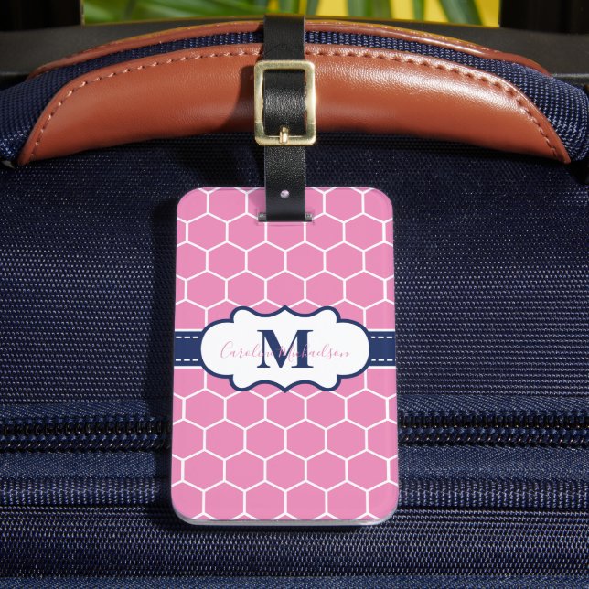 Étiquette À Bagage Motif géométrique rose et marine (Insitu Rectoal 2)