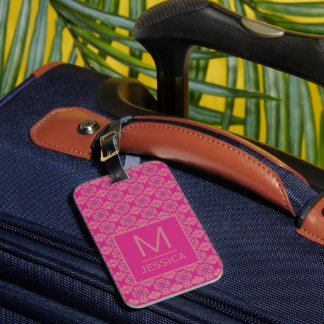 Étiquette À Bagage Motif géométrique rose violet orné personnalisé