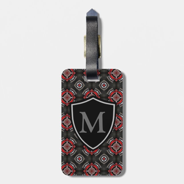 Étiquette À Bagage Motif géométrique rouge et noir (Dos Vertical)