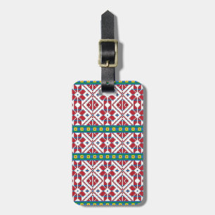 Étiquette À Bagage Motif géométrique tribal rouge, bleu et blanc étoi