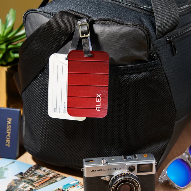 Étiquette À Bagage Motif horizontal en bois rouge (Recto & Verso)