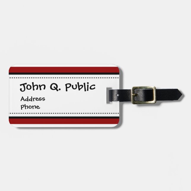 Étiquette À Bagage Motif horizontal rouge et blanc de rayures (Devant horizontal)