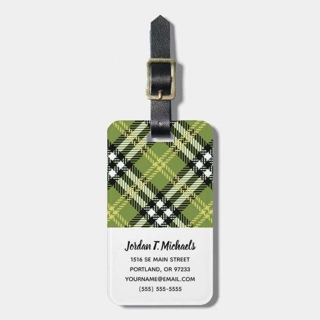 Étiquette À Bagage Motif irlandais vert de plaid (Devant Vertical)