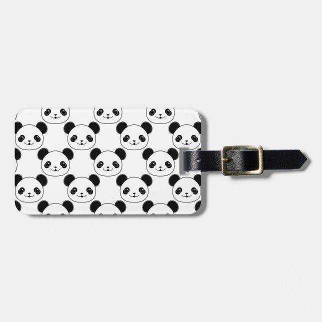 Étiquette À Bagage Motif Kawaii Panda En Noir Et Blanc (Devant horizontal)