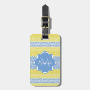 Étiquette À Bagage Motif Knit jaune et bleu clair avec Monogramme