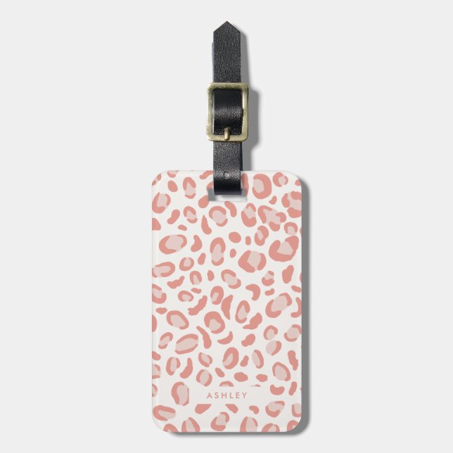 Étiquette À Bagage Motif Leopard à la mode rose vif (Devant Vertical)