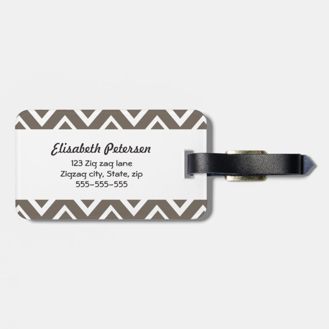 Étiquette À Bagage Motif lunatique gris Brown de chevron de zigzag (Dos horizontal)