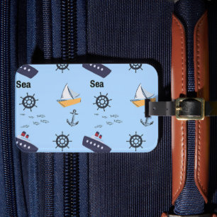 Étiquette À Bagage Motif marin sur fond bleu