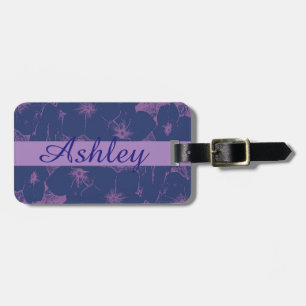 Étiquette À Bagage Motif mauve bleu floral nommé