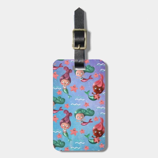 Étiquette À Bagage Motif mignon de sirène (Devant Vertical)