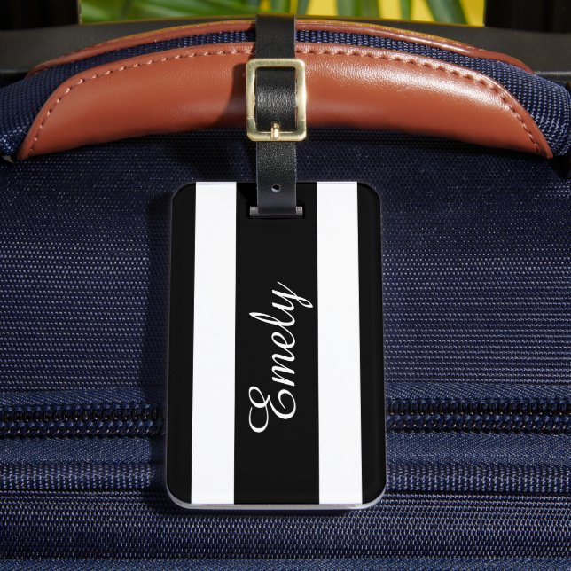 Étiquette À Bagage Motif Moderne Grandes Noires Et Blanches Nom (Insitu Rectoal 2)