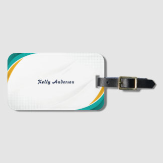Étiquette À Bagage Motif Moderne Vert et Jaune avec Signature Personn
