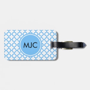 Étiquette À Bagage Motif Monogram Blue Quatrefoil
