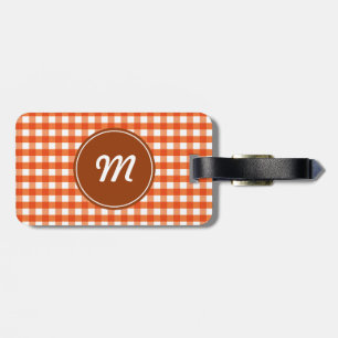 Étiquette À Bagage Motif Monogram Orange et White En vichy