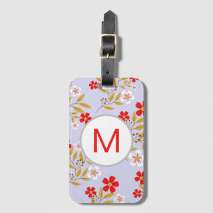 Étiquette À Bagage Motif Monogramme Fleurs Rouges Jolies de Style Vin