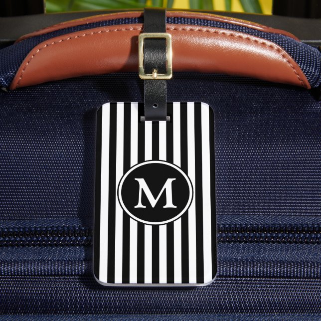 Étiquette À Bagage Motif noir blanc Motif rayé Monogramme (Insitu Rectoal 2)