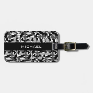 Étiquette À Bagage Motif noir et blanc de camouflage d'armée