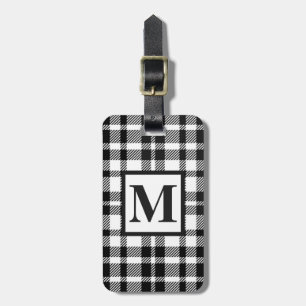 Étiquette À Bagage Motif noir et blanc de guingan