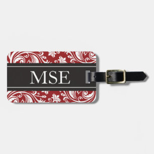 Étiquette À Bagage Motif noir rouge personnalisé de damassé de