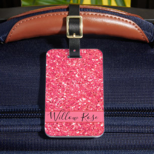 Étiquette À Bagage Motif pailleté étincelant rose, cadeau pour elle