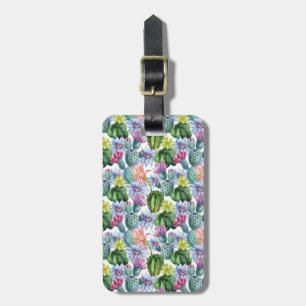 Étiquette À Bagage Motif peint à la main de cactus d'aquarelle
