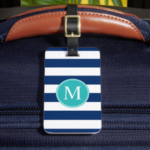 Étiquette À Bagage Motif personnalisé rayures nautiques bleu marine b