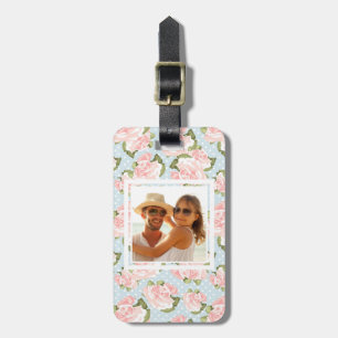Étiquette À Bagage motif photo personnalisé avec pois bleus