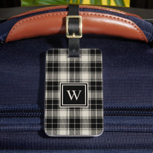 Étiquette À Bagage Motif plat noir classique avec Monogramme