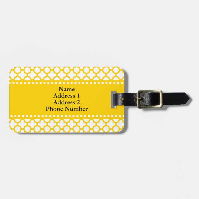 Étiquette À Bagage Motif Quatrefoil jaune (Devant horizontal)