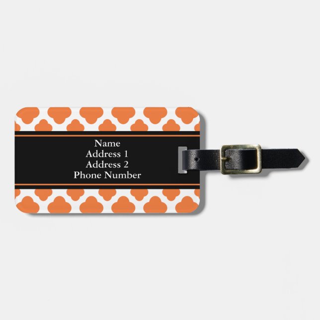 Étiquette À Bagage Motif Quatrefoil orange et blanc (Devant horizontal)