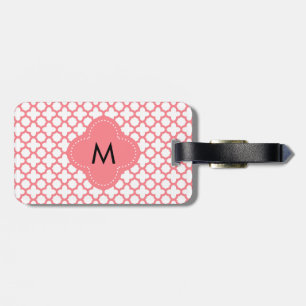 Étiquette À Bagage Motif Quatrefoil rose rose monogramme