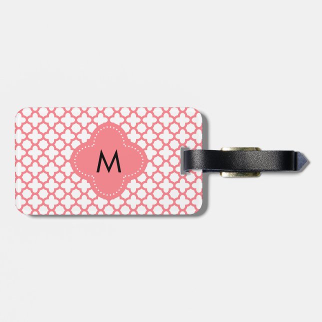 Étiquette À Bagage Motif Quatrefoil rose rose monogramme (Dos horizontal)