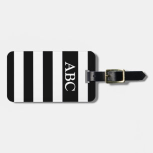 Étiquette À Bagage Motif rayé noir et blanc avec Monogramme