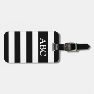 Étiquette À Bagage Motif rayé noir et blanc avec Monogramme