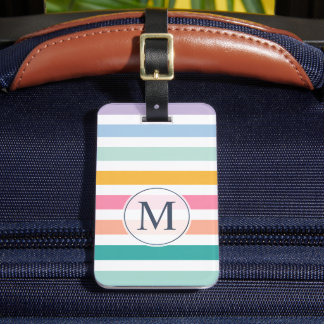 Étiquette À Bagage Motif rayé pastel multicolore personnalisé