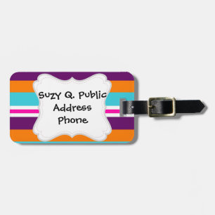 Étiquette À Bagage Motif rayé pourpre orange turquoise de rose d'été