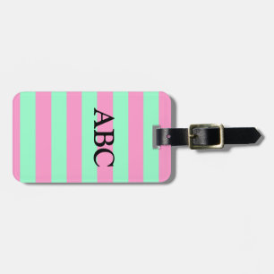 Étiquette À Bagage Motif rayé rose classique et vert menthe