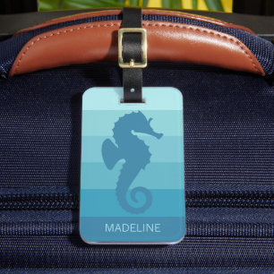 Étiquette À Bagage Motif rayures bleu sarcelle turquoise vert personn