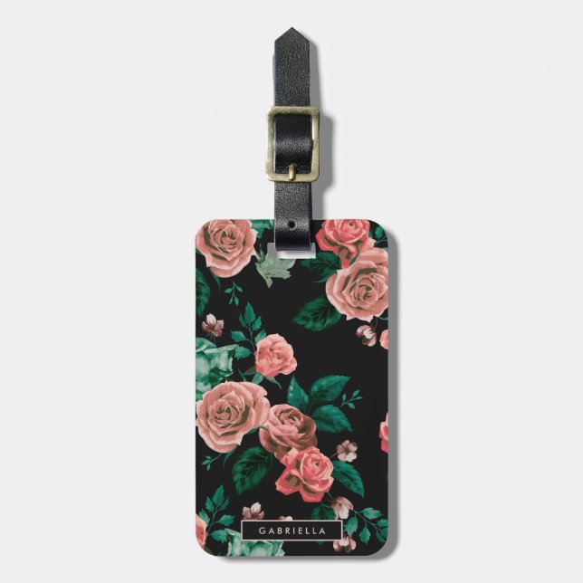 Étiquette À Bagage Motif rose (Devant Vertical)