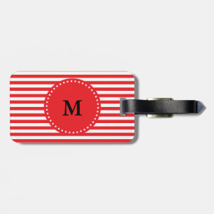 Étiquette À Bagage Motif rouge et blanc de monogramme de rayures