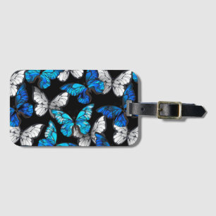 Étiquette À Bagage Motif sans couleur foncée avec papillons bleus Mor