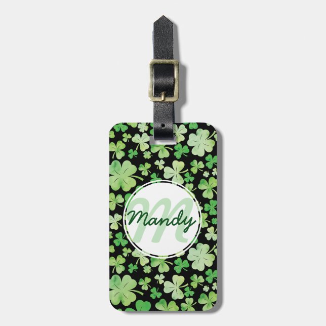 Étiquette À Bagage Motif Shamrock Jour de la Saint Patrick vert (Devant Vertical)