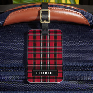 Étiquette À Bagage Motif Tartan Rouge Et Noir Avec Texte